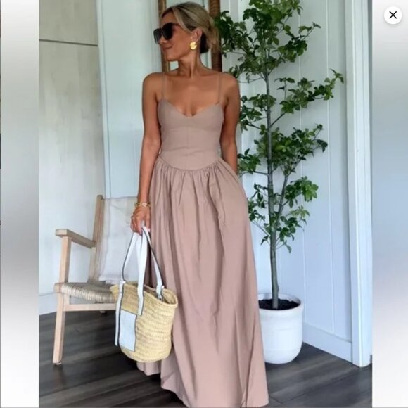 Zara Women MIDI STRAPPY DRESS Light Brown - Picture 1 of 17